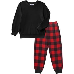 Arshiner Boys Camo Clothes 2 Piece Graphic Printed Sweatshirt and Pants Outfit Fall Winter Clothing Set 5-13 Years(Black & Red Plaid)