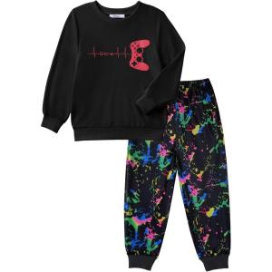 Arshiner Boys Camo Clothes 2 Piece Graphic Printed Sweatshirt and Pants Outfit Fall Winter Clothing Set 5-13 Years(Black & Tie-dye)