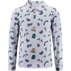 Arshiner Boys Long Sleeve Polo Shirt Performance School Uniform Pique Button Closure Shirt Size 5-12 Years(College Teddy Bear)