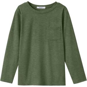 Arshiner Boys Long Sleeve Shirts Casual Crewneck T Shirt Solid Tees Tops with Chest Pocket for Kids 5-12 Years(Army Green)