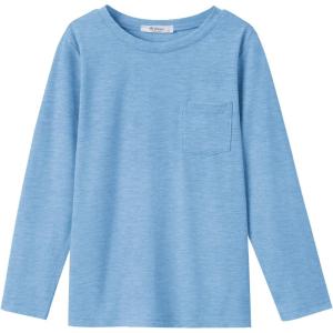 Arshiner Boys Long Sleeve Shirts Casual Crewneck T Shirt Solid Tees Tops with Chest Pocket for Kids 5-12 Years(Light Blue)