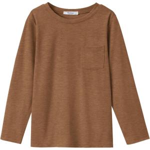 Arshiner Boys Long Sleeve Shirts Casual Crewneck T Shirt Solid Tees Tops with Chest Pocket for Kids 5-12 Years(Light Brown)