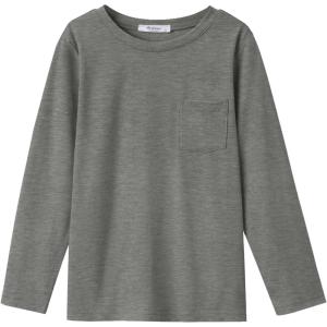 Arshiner Boys Long Sleeve Shirts Casual Crewneck T Shirt Solid Tees Tops with Chest Pocket for Kids 5-12 Years(Light Gray)