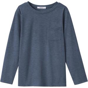 Arshiner Boys Long Sleeve Shirts Casual Crewneck T Shirt Solid Tees Tops with Chest Pocket for Kids 5-12 Years(Navy Blue)