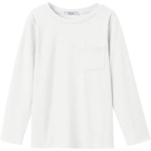 Arshiner Boys Long Sleeve Shirts Casual Crewneck T Shirt Solid Tees Tops with Chest Pocket for Kids 5-12 Years(White)