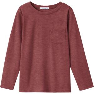 Arshiner Boys Long Sleeve Shirts Casual Crewneck T Shirt Solid Tees Tops with Chest Pocket for Kids 5-12 Years(Wine Red)