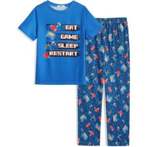 Arshiner Boys Pajamas Short Sleeve and Long Pants 2 Piece Pajama Set for Boys 6-14 Years(Blue-gamer)