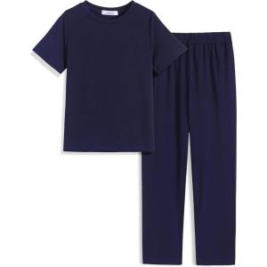 Arshiner Boys Pajamas Short Sleeve and Long Pants 2 Piece Pajama Set for Boys 6-14 Years(Navy Blue)
