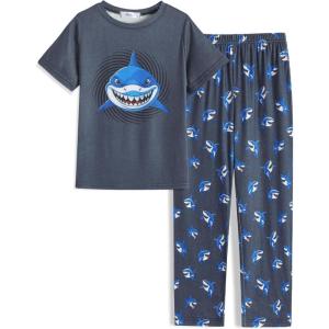 Arshiner Boys Pajamas Short Sleeve and Long Pants 2 Piece Pajama Set for Boys 6-14 Years(Shark)