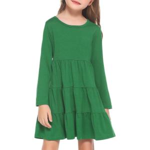 Arshiner Girl Long Sleeve Dress Tiered Ruffle Swing Tunic Shirt Dress(Green)