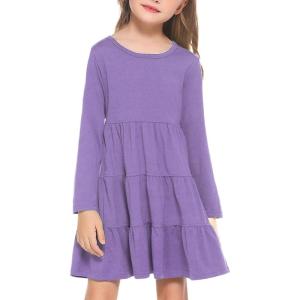 Arshiner Girl Long Sleeve Dress Tiered Ruffle Swing Tunic Shirt Dress(Lilac)