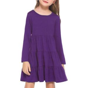 Arshiner Girl Long Sleeve Dress Tiered Ruffle Swing Tunic Shirt Dress(Purple)