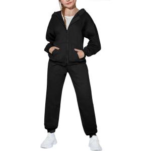 Arshiner Girls 2 Piece Outfits Jogger Sets Zip Up Hoodie Sweatshirts and Sweatpants with Pockets Tracksuits Sweatsuits(Black)