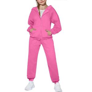 Arshiner Girls 2 Piece Outfits Jogger Sets Zip Up Hoodie Sweatshirts and Sweatpants with Pockets Tracksuits Sweatsuits(Coral Pink)