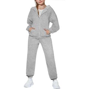 Arshiner Girls 2 Piece Outfits Jogger Sets Zip Up Hoodie Sweatshirts and Sweatpants with Pockets Tracksuits Sweatsuits(Gray)