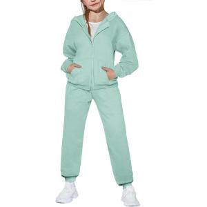 Arshiner Girls 2 Piece Outfits Jogger Sets Zip Up Hoodie Sweatshirts and Sweatpants with Pockets Tracksuits Sweatsuits(Light Green)