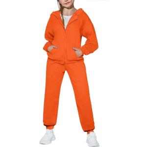 Arshiner Girls 2 Piece Outfits Jogger Sets Zip Up Hoodie Sweatshirts and Sweatpants with Pockets Tracksuits Sweatsuits(Orange)