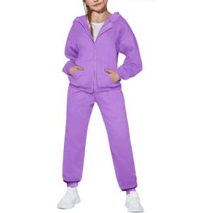 Arshiner Girls 2 Piece Outfits Jogger Sets Zip Up Hoodie Sweatshirts and Sweatpants with Pockets Tracksuits Sweatsuits(Purple)