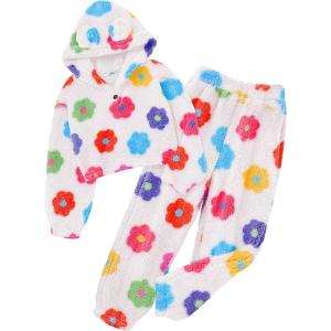Arshiner Girls 2 Piece Outfits Sweatsuit Fuzzy Long Sleeve Bear Ear Hoodie Sweatshirt and Sweatpant Kids Clothing Sets(Flower Print)