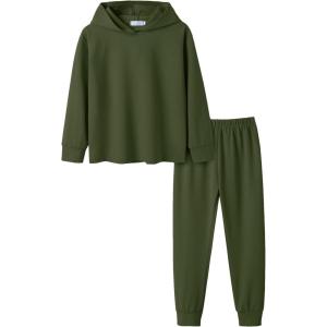 Arshiner Girl’s 2 Piece Tie-dye Pullover Hooded Sweatshirt Set Sweatsuits and Sweatpants(Army Green)