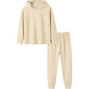Arshiner Girl’s 2 Piece Tie-dye Pullover Hooded Sweatshirt Set Sweatsuits and Sweatpants(Beige)