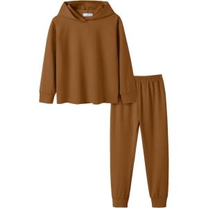 Arshiner Girl’s 2 Piece Tie-dye Pullover Hooded Sweatshirt Set Sweatsuits and Sweatpants(Brown)
