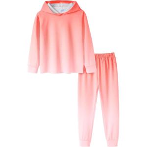 Arshiner Girl’s 2 Piece Tie-dye Pullover Hooded Sweatshirt Set Sweatsuits and Sweatpants(Gradient Coral White)