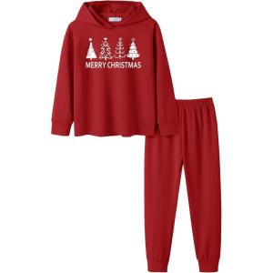 Arshiner Girl’s 2 Piece Tie-dye Pullover Hooded Sweatshirt Set Sweatsuits and Sweatpants(Red)