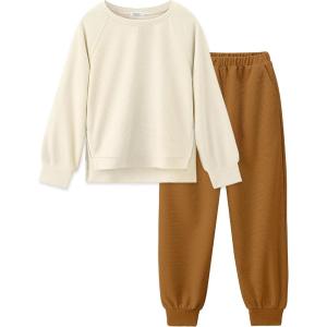 Arshiner Girls 2 Piece Tracksuit Set Long Sleeve Grid Pullover Top with Jogger Pants Kids Outfits for 5-14 Years(Letter)