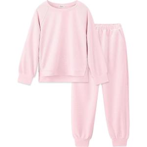 Arshiner Girls 2 Piece Tracksuit Set Long Sleeve Grid Pullover Top with Jogger Pants Kids Outfits for 5-14 Years(Light Pink)