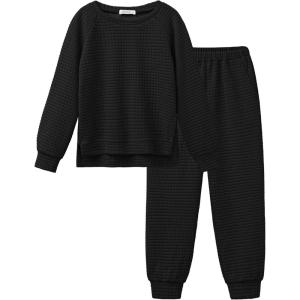 Arshiner Girls 2 Piece Tracksuit Set Long Sleeve Grid Pullover Top with Jogger Pants Kids Outfits for 5-14 Years(New-black)
