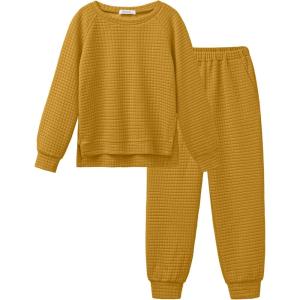 Arshiner Girls 2 Piece Tracksuit Set Long Sleeve Grid Pullover Top with Jogger Pants Kids Outfits for 5-14 Years(New-coffee)