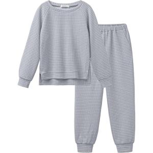Arshiner Girls 2 Piece Tracksuit Set Long Sleeve Grid Pullover Top with Jogger Pants Kids Outfits for 5-14 Years(New-light Grey)