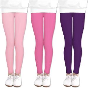 Arshiner Girl’s Ankle Length Leggings 3-Pack Printing Flower Kids Classic Stretch Pants 4-14Y(Pink + Rose Red + Purple)