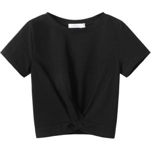 Arshiner Girls Casual Tie Dye Short-Sleeve T-Shirt Cute Print Summer Blouse for Girls Twist Front Tunic Tee Tops(Black)
