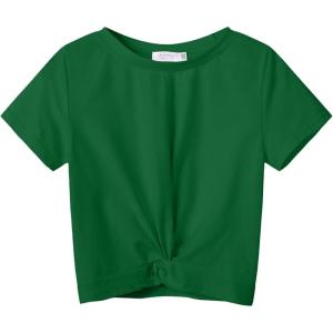 Arshiner Girls Casual Tie Dye Short-Sleeve T-Shirt Cute Print Summer Blouse for Girls Twist Front Tunic Tee Tops(Forest Green)