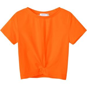 Arshiner Girls Casual Tie Dye Short-Sleeve T-Shirt Cute Print Summer Blouse for Girls Twist Front Tunic Tee Tops(Orange)