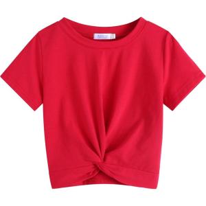 Arshiner Girls Casual Tie Dye Short-Sleeve T-Shirt Cute Print Summer Blouse for Girls Twist Front Tunic Tee Tops(Red)