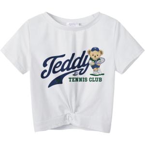 Arshiner Girls Casual Tie Dye Short-Sleeve T-Shirt Cute Print Summer Blouse for Girls Twist Front Tunic Tee Tops(Teddy Bear)