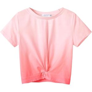Arshiner Girls Casual Tie Dye Short-Sleeve T-Shirt Cute Print Summer Blouse for Girls Twist Front Tunic Tee Tops(Tie Dye Pink)