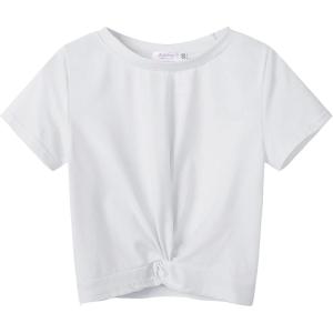 Arshiner Girls Casual Tie Dye Short-Sleeve T-Shirt Cute Print Summer Blouse for Girls Twist Front Tunic Tee Tops(White)