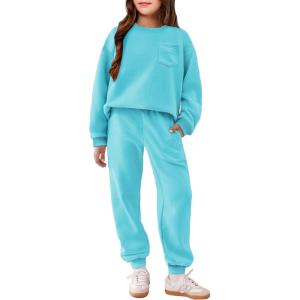 Arshiner Girls Clothes 2 Piece Fashion Fall Outfits Oversize Pullover Sweatshirt and Sweatpant Sweatsuit Sets with Pockets(Light Blue)