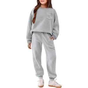 Arshiner Girls Clothes 2 Piece Fashion Fall Outfits Oversize Pullover Sweatshirt and Sweatpant Sweatsuit Sets with Pockets(Light Gray)