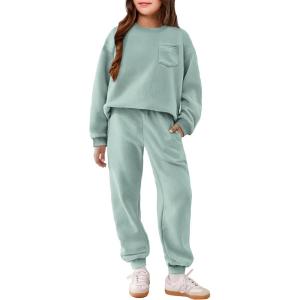 Arshiner Girls Clothes 2 Piece Fashion Fall Outfits Oversize Pullover Sweatshirt and Sweatpant Sweatsuit Sets with Pockets(Light Green)