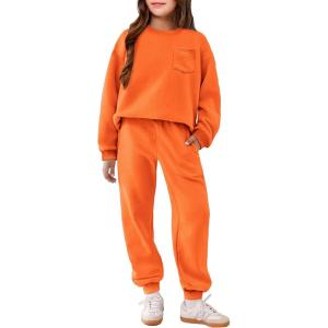 Arshiner Girls Clothes 2 Piece Fashion Fall Outfits Oversize Pullover Sweatshirt and Sweatpant Sweatsuit Sets with Pockets(Orange)