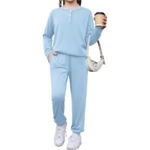 Arshiner Girls Clothes Crew Neck Long Sleeve Tops and Pants Set with Pockets Fall Outfits 5-13 Years(Blue)