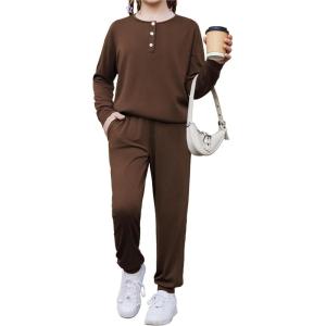 Arshiner Girls Clothes Crew Neck Long Sleeve Tops and Pants Set with Pockets Fall Outfits 5-13 Years(Brown)