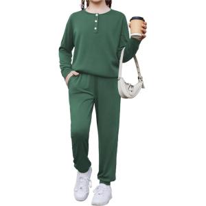 Arshiner Girls Clothes Crew Neck Long Sleeve Tops and Pants Set with Pockets Fall Outfits 5-13 Years(Green)