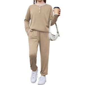 Arshiner Girls Clothes Crew Neck Long Sleeve Tops and Pants Set with Pockets Fall Outfits 5-13 Years(Light Apricot)