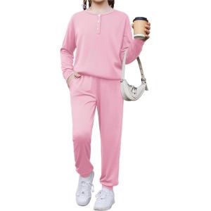 Arshiner Girls Clothes Crew Neck Long Sleeve Tops and Pants Set with Pockets Fall Outfits 5-13 Years(Light Pink)